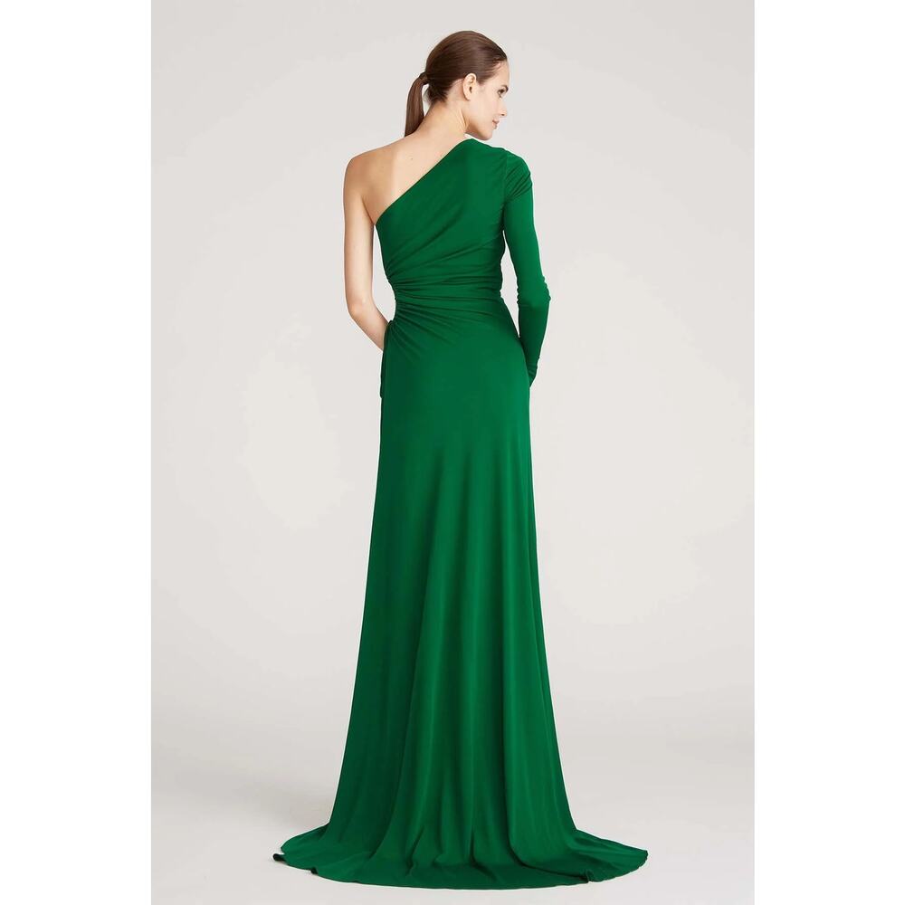 HALSTON Bay Matte Jersey Gown Jade One Shoulder Cut Out Side Women's 10 - Picture 4 of 16